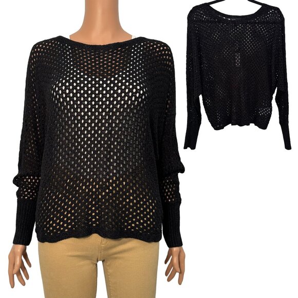NWT Express Women’s Medium black Open Knit Long Sleeve - Picture 1 of 9